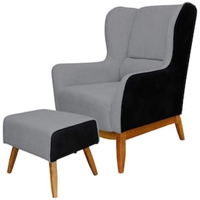 Poltrona Decorativa Sala De Estar Base Madeira E Puff Milena C-05 C-416 - Domi