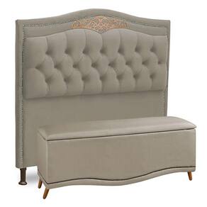 Cabeceira E Calçadeira Baú Box Casal Queen Size 160cm Bege