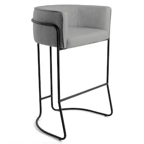Banqueta Base Aço Preto Betina C-416 Linho Cinza Escuro - Domi