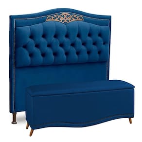 Cabeceira E Calçadeira Baú Box Queen Size 160cm Azul Marinho