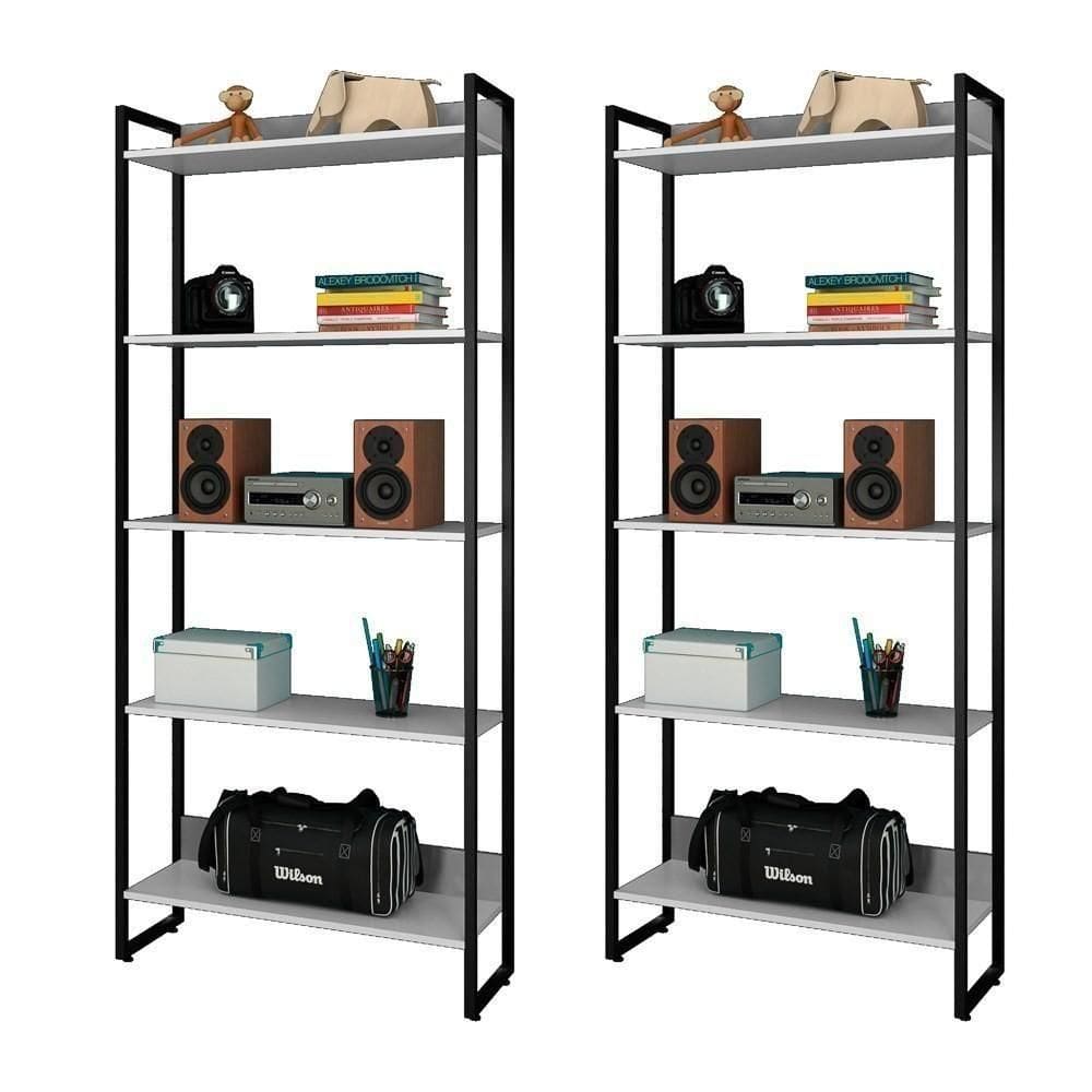 Kit 2 Estantes Livreiro Studio Industrial M18 Branco