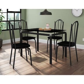 Conjunto De Mesa 4 Cadeiras Vidro Preto Fosco
