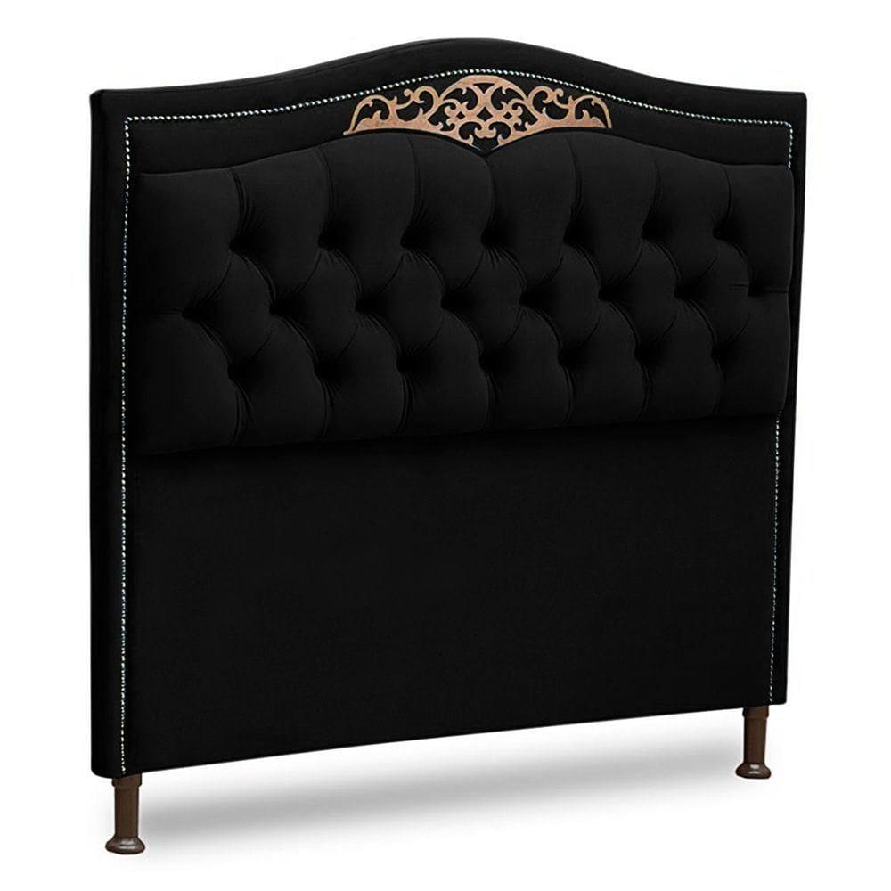 Cabeceira Estofada Cama Box Casal Belize 140cm Corino Preto