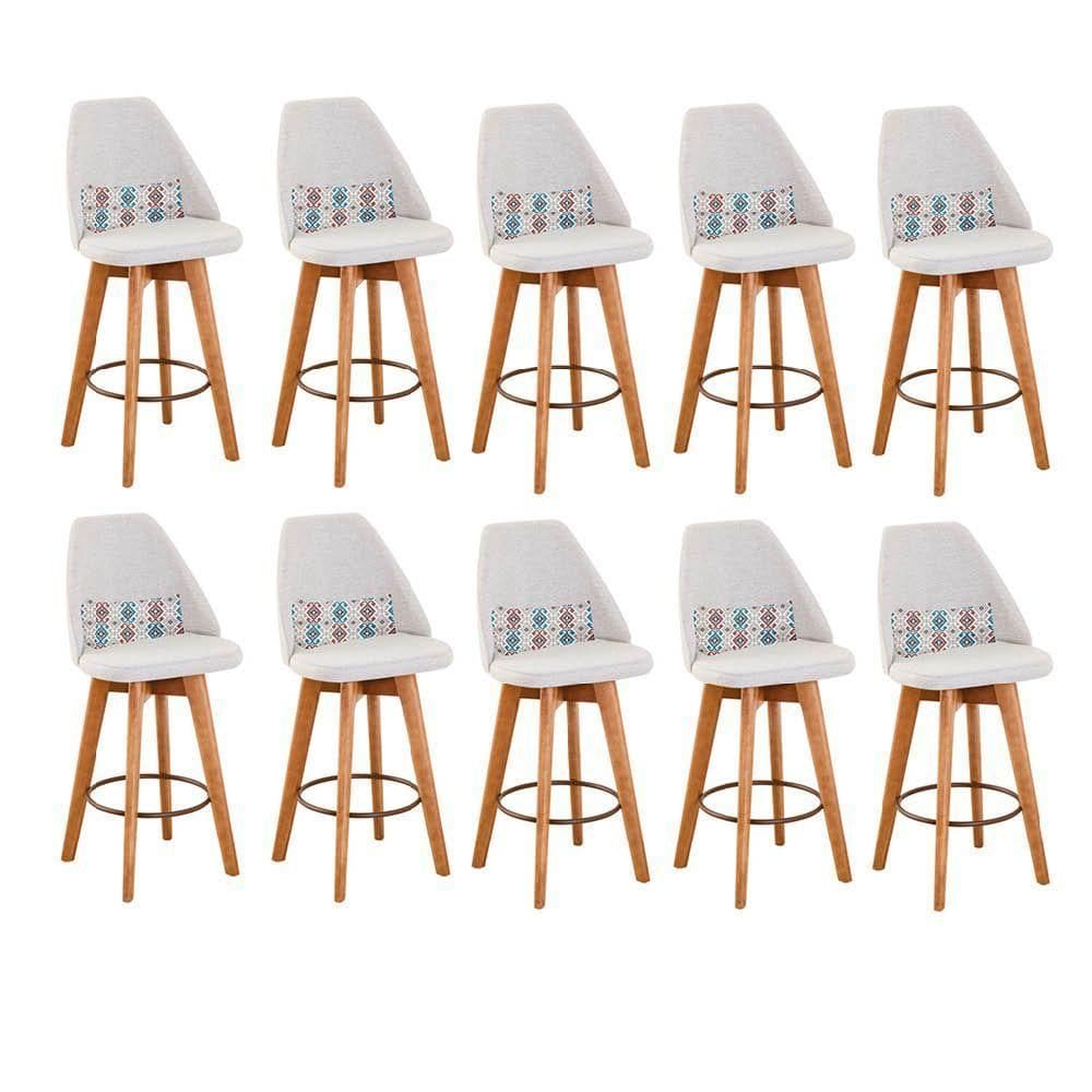 Kit 10 Banquetas Bege Claro E Almofada Mosaico