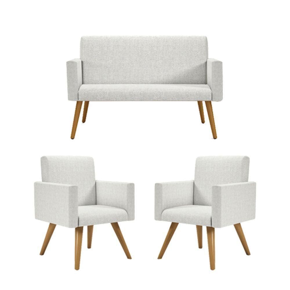 Kit Namoradeira + 02 Poltronas Decorativas Linho Bege