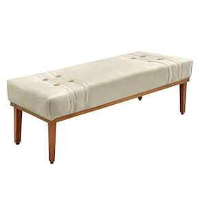 Recamier Decorativo 140cm Veludo Pés De Madeira Bege