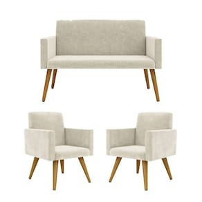 Kit Sofá Namoradeira + 2 Poltronas Decorativas bege