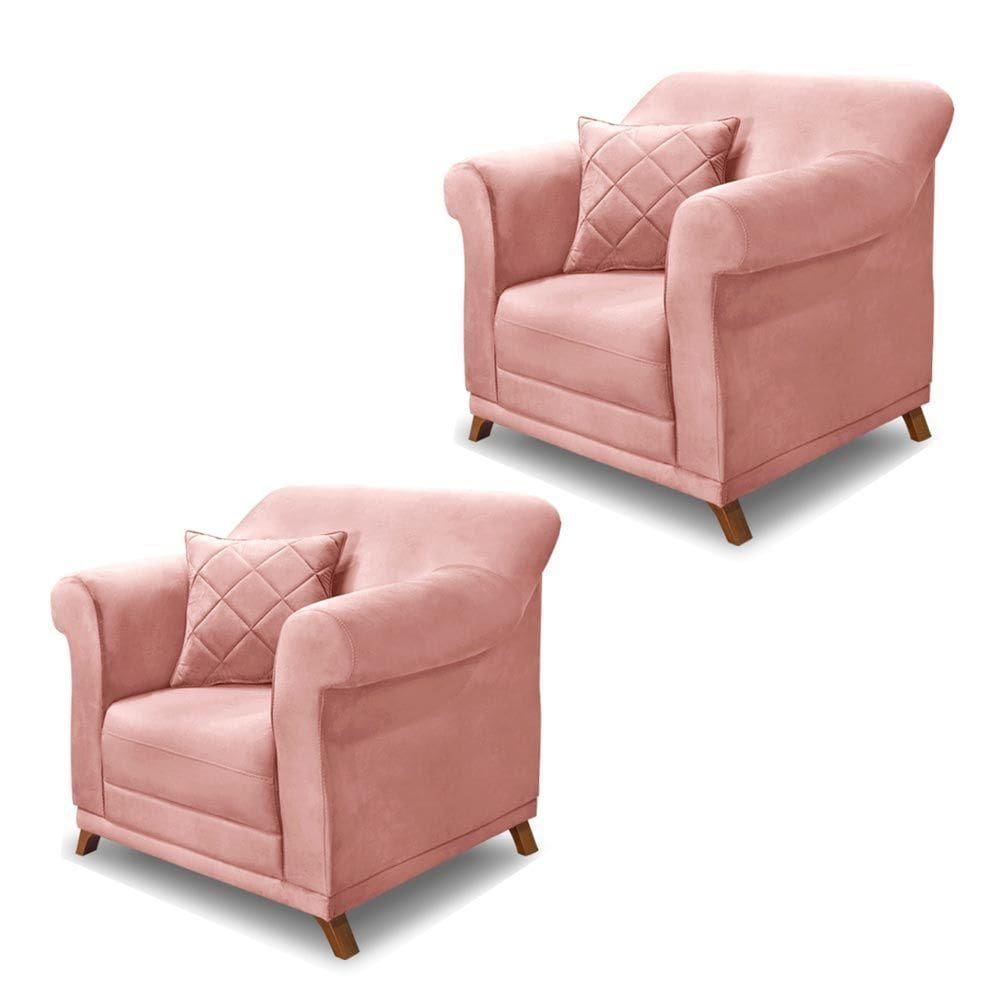 Kit 2 Poltronas Decorativas C/2 Almofadas Veludo Rosa