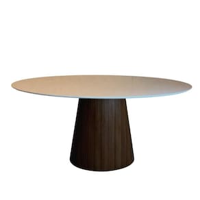 Mesa De Jantar Base Oval 160x90 Cm Branca Marrom
