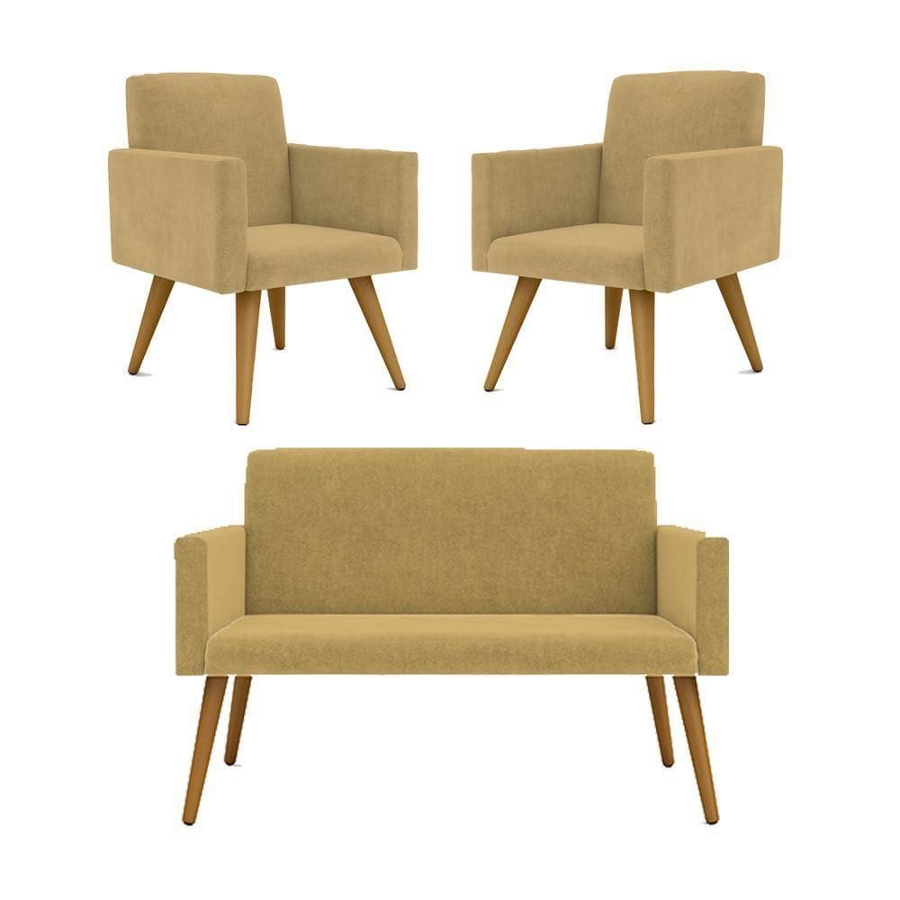Kit Namoradeira + 02 Poltronas Decorativas Nina Capuccino