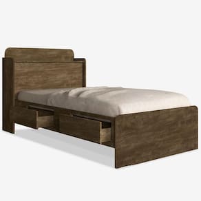 Cama Solteiro Tamires Baú Castanho Com Gavetas