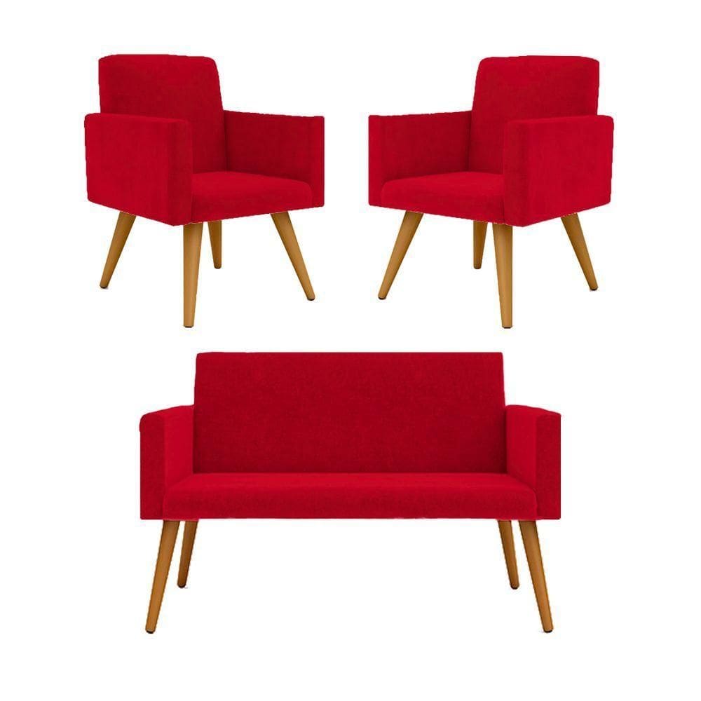 Kit Sofá Namoradeira + 2 Poltronas Decorativas vermelha