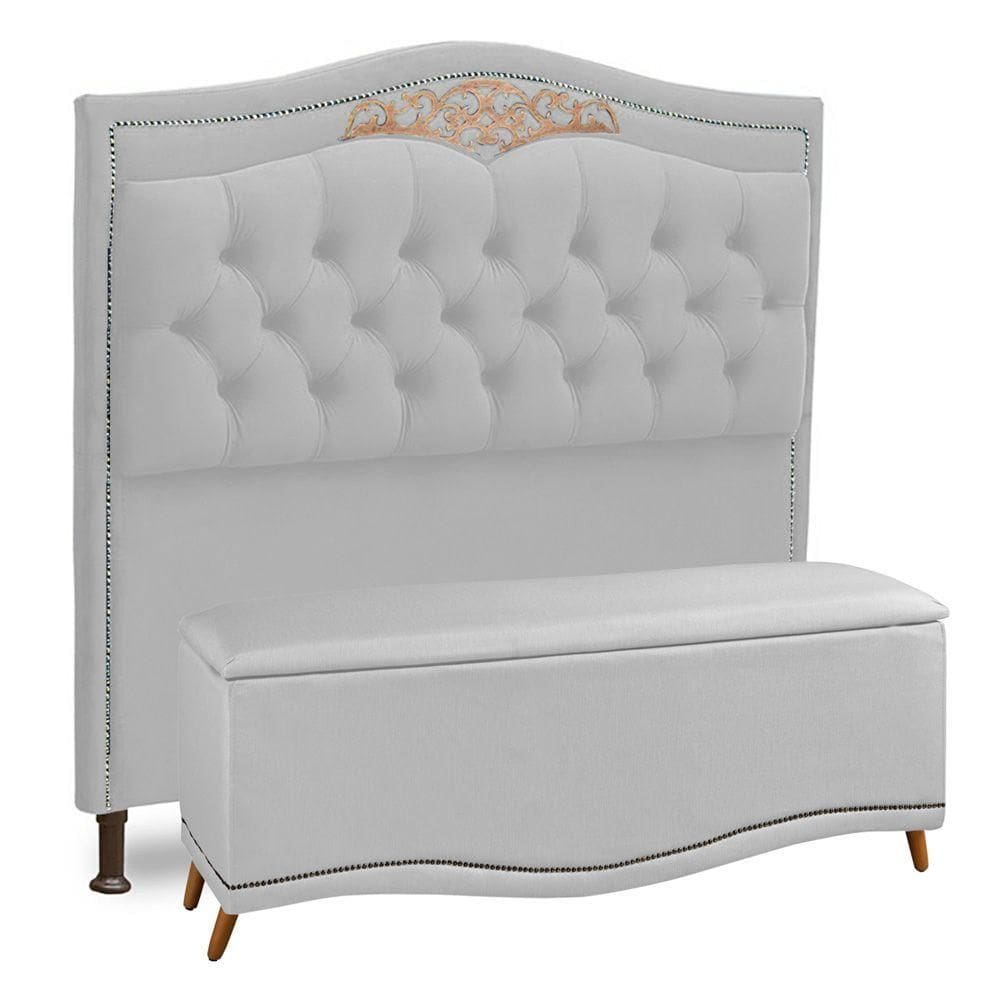 Cabeceira E Calçadeira Baú Queen Size Belize 160Cm Branco