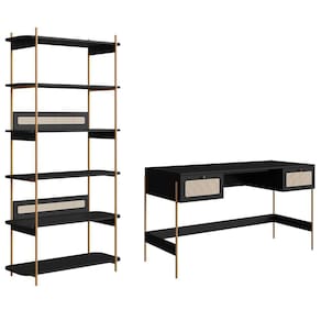 Mesa Escrivaninha E Estante Pé Metal Arlo A10 Nero-dourado - Mpozenato