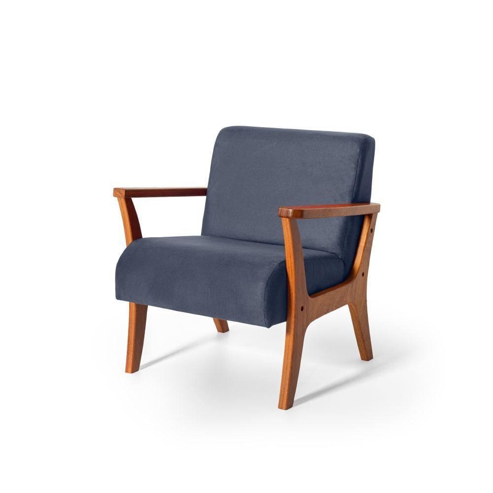 Poltrona Estofada Em Madeira Maciça Cléo Azul