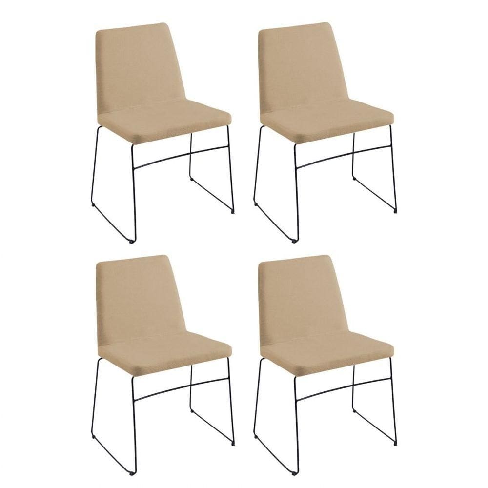 Kit 4 Cadeiras Decorativa Sala De Jantar Anne Linho Bege - Gran Belo