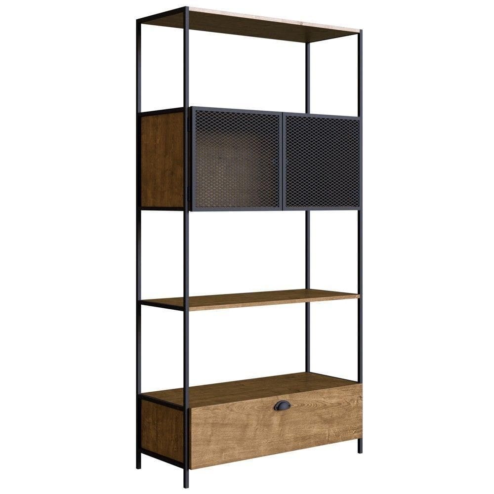 Estante Livreiro 2 Portas 1 Gaveta Estilo Industrial York Vermont/preto