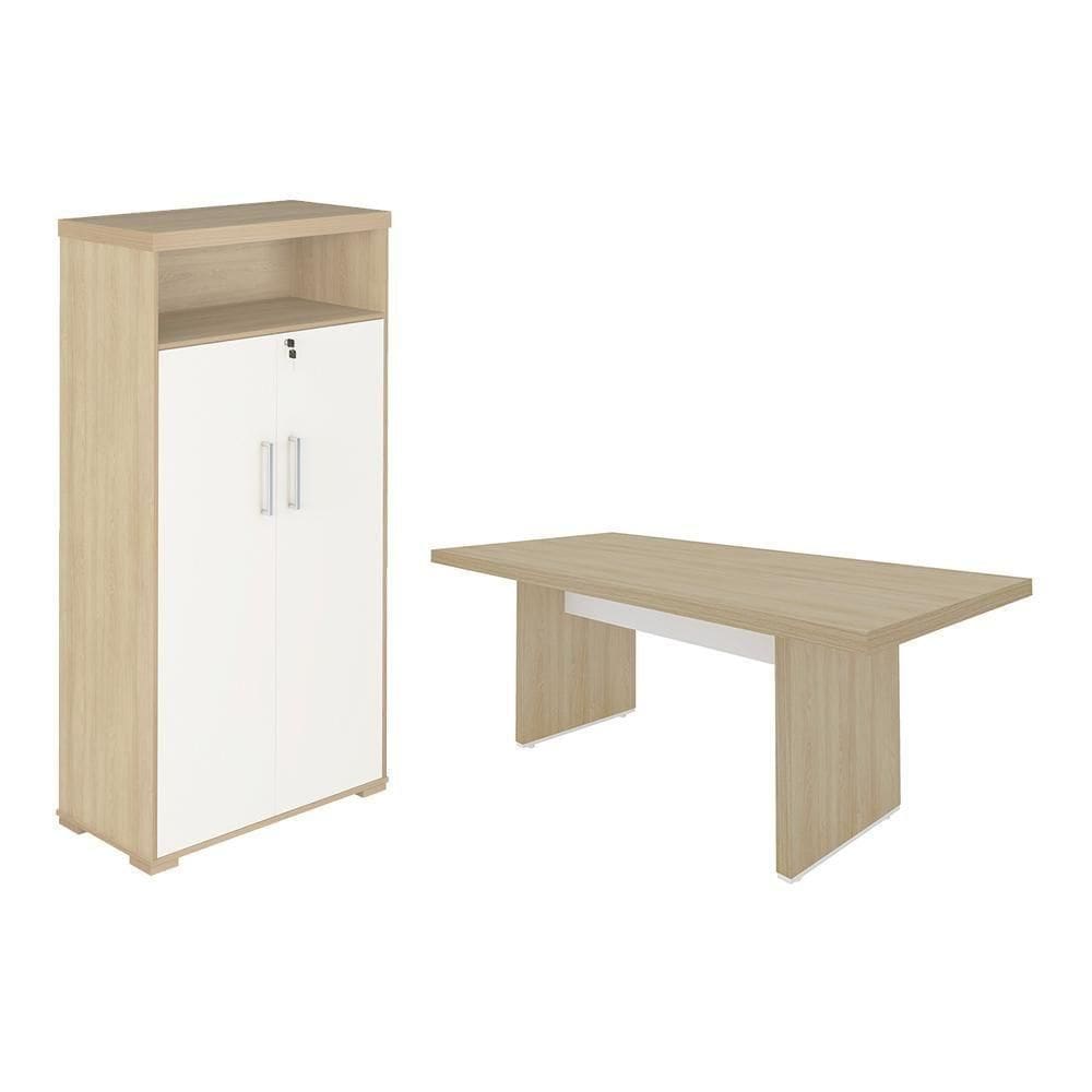 Jogo Armário E Escrivaninha Exeter Carvalho Branco