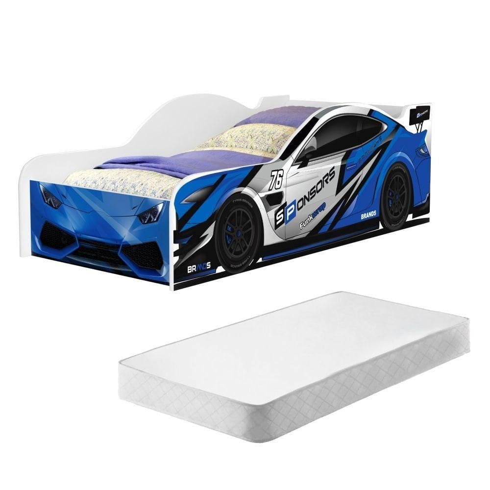 Cama Infantil Carro Azul Power Com Colchão
