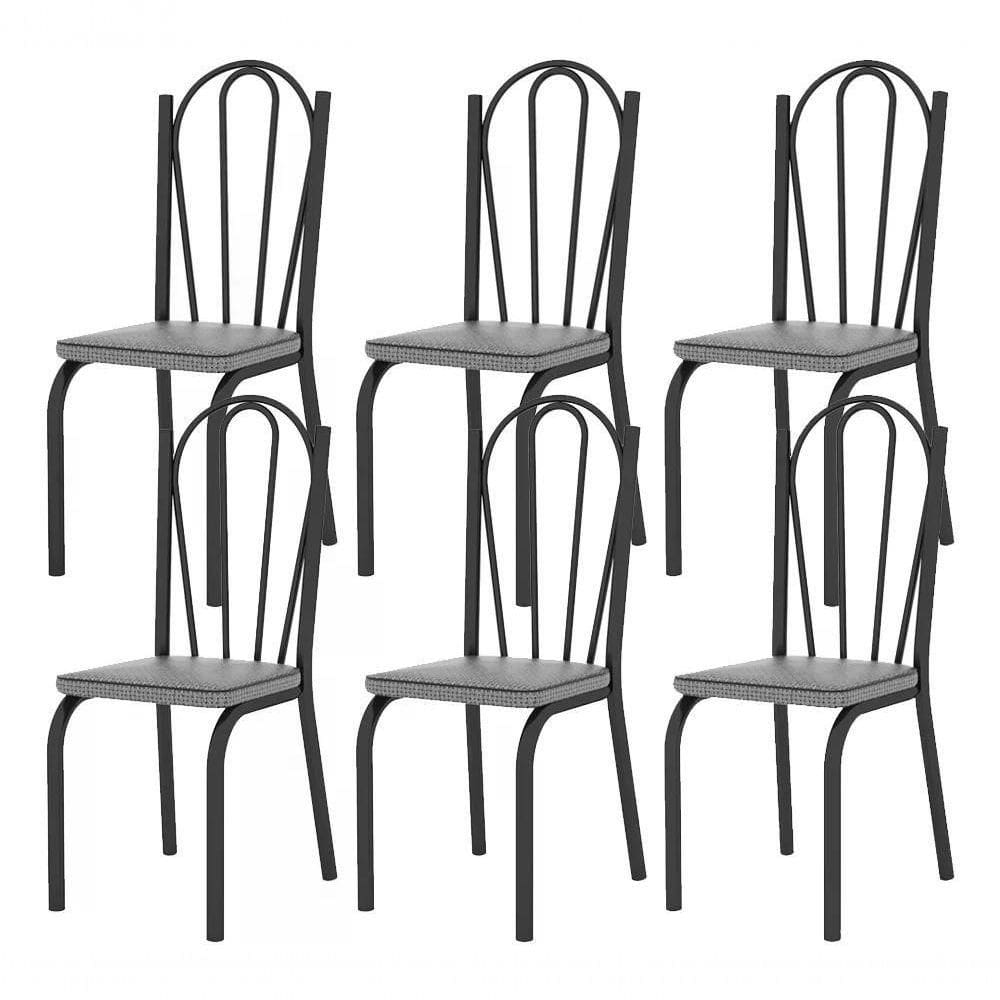 Kit 06 Cadeiras Tubular Preto Fosco 121 Assento Platina Plat