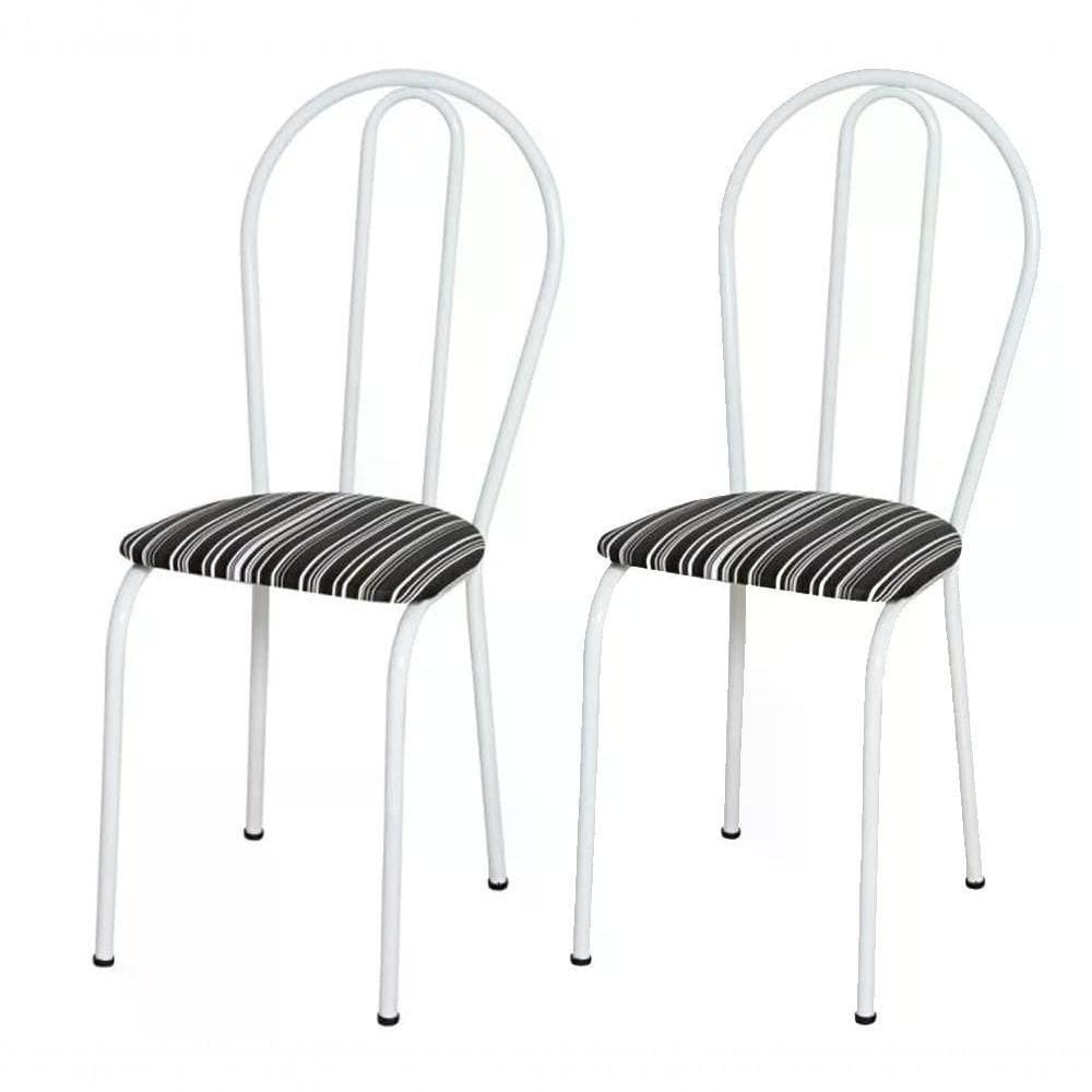 Kit 02 Cadeiras Tubular Branco 004 Assento Preto Listrado Pr