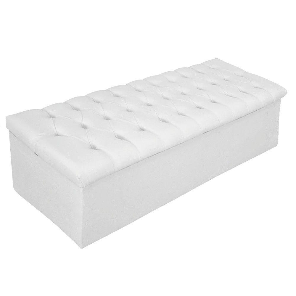 Calçadeira Baú Mel 140 Cm Casal Com Capitonê Suede Branco
