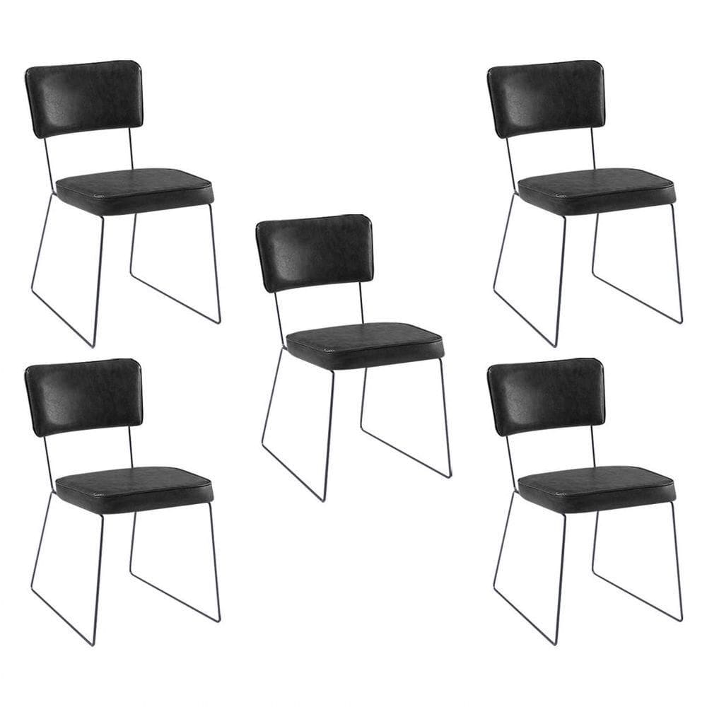 Kit 5 Cadeiras De Jantar Decorativa Base Aço Preto Luigi Pu Preto - Gran Belo