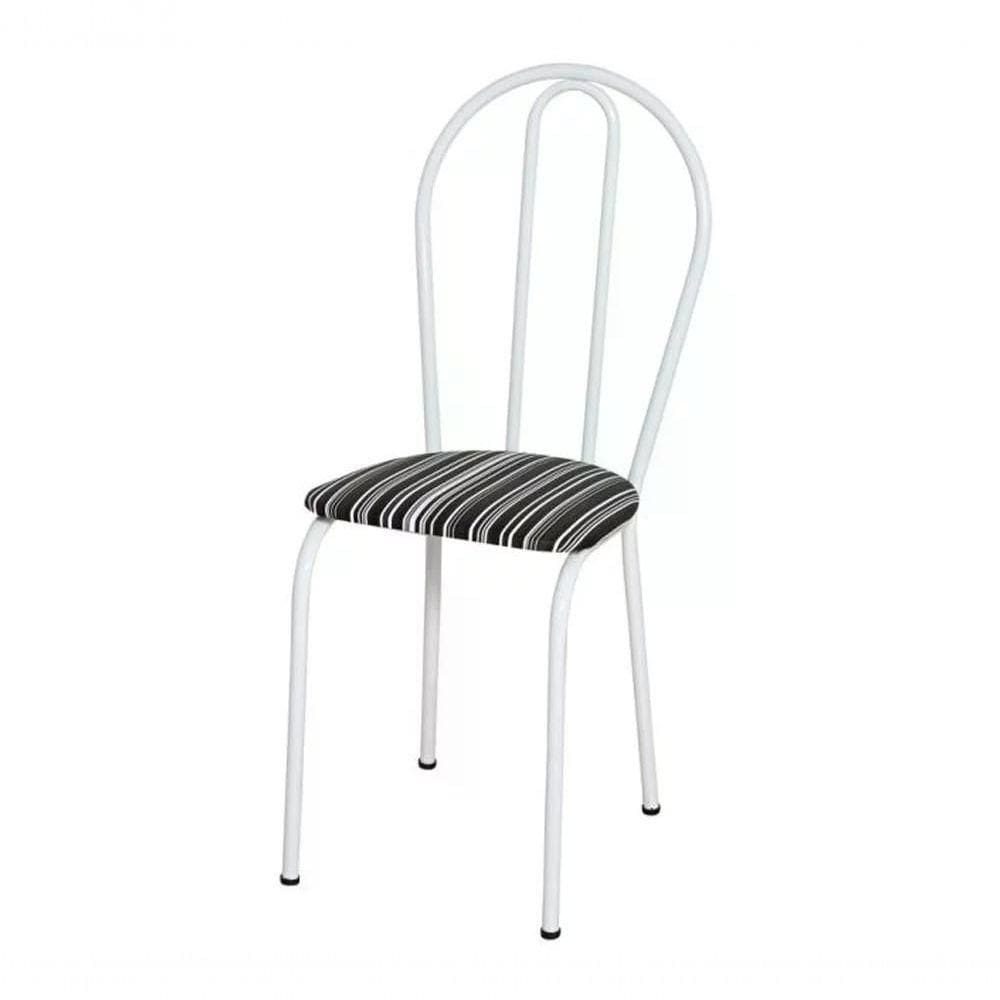 Cadeira Tubular Branco 004 Assento Preto Listrado