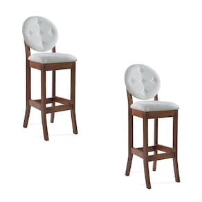 Kit 2 Banquetas Alta Teseu Linho Off White/Imbuia