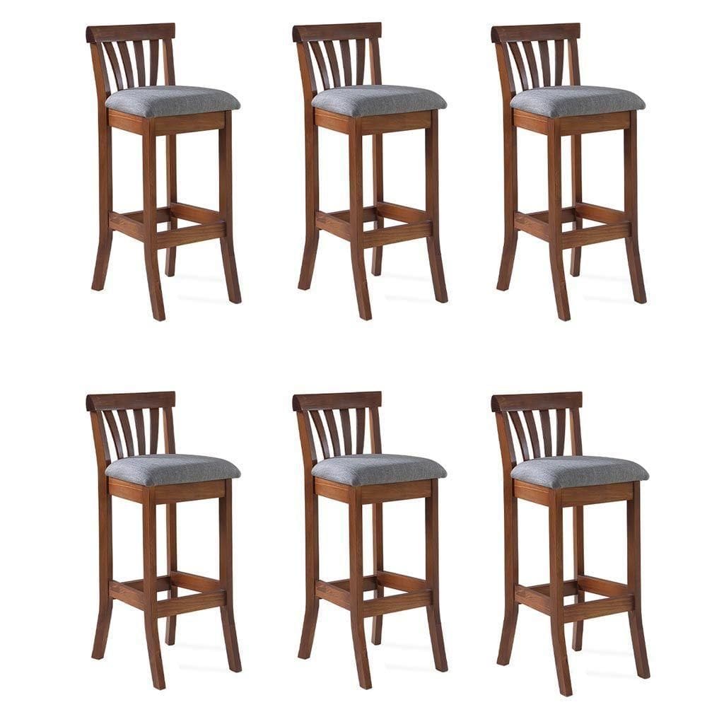 Kit 6 Banquetas Alta Bakeri Linho Cinza/Imbuia