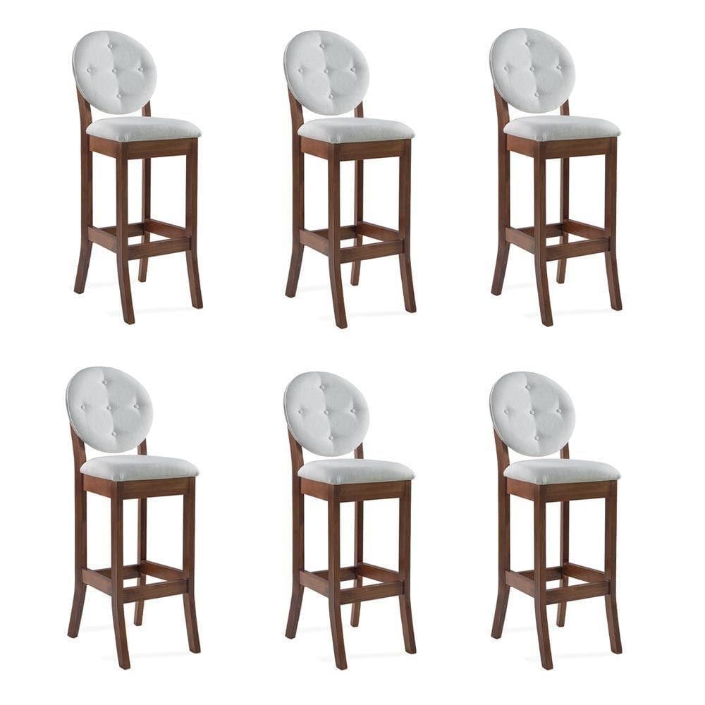 Kit 6 Banquetas Alta Teseu Linho Off White/Imbuia