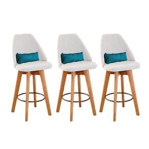Kit 03 Banquetas Bege Claro E Almofada Corino Azul Turquesa