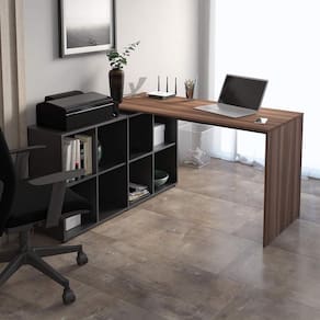 Mesa De Computador Em L 8 Nichos Delaware Ipê Preto
