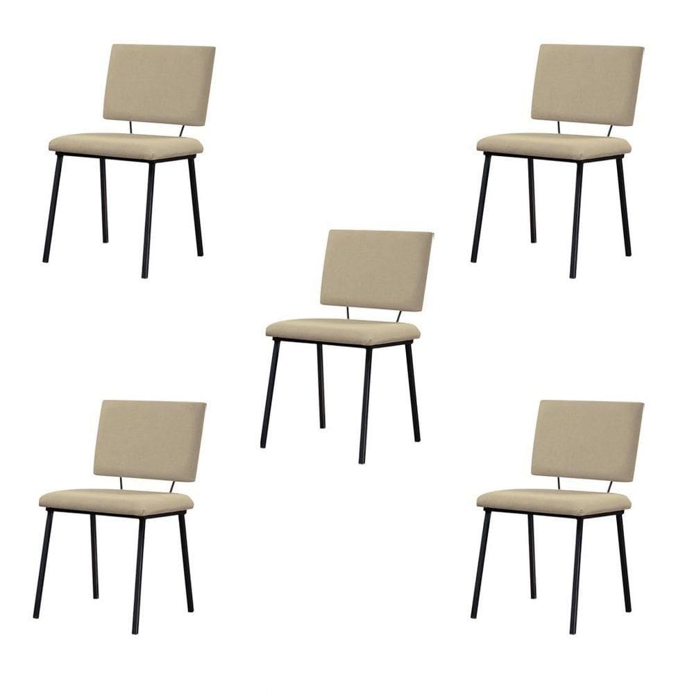 Kit 5 Cadeiras Decorativas Sala De Jantar Fennel Linho Bege - Gran Belo