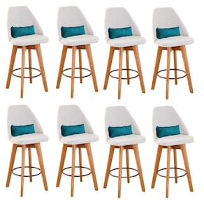 Kit 08 Banquetas Bege Claro E Almofada Suede Azul Turquesa