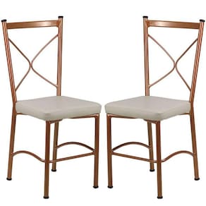 2 Cadeira Buffet Em Alumínio Para Cozinha, Restaurante, Bronze ComBege