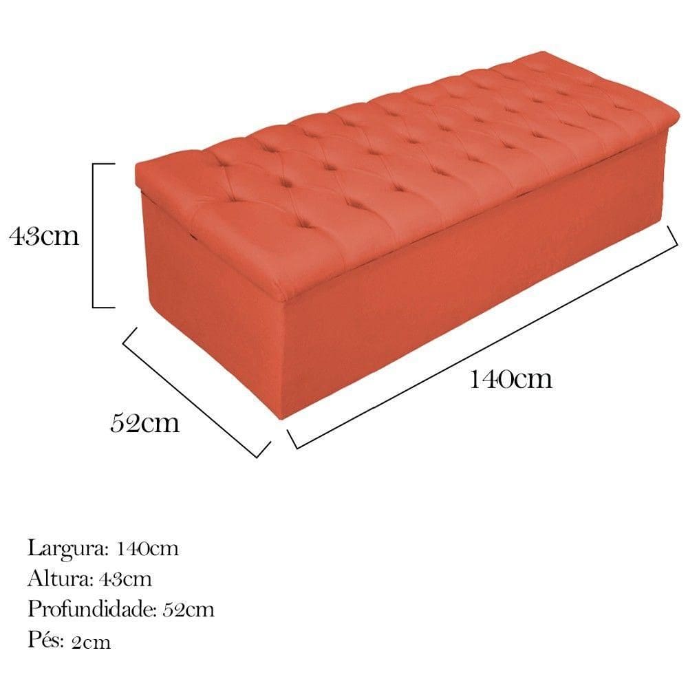 Calçadeira Baú Estofada Mel 140 Cm Casal Com Capitonê Suede Terracota