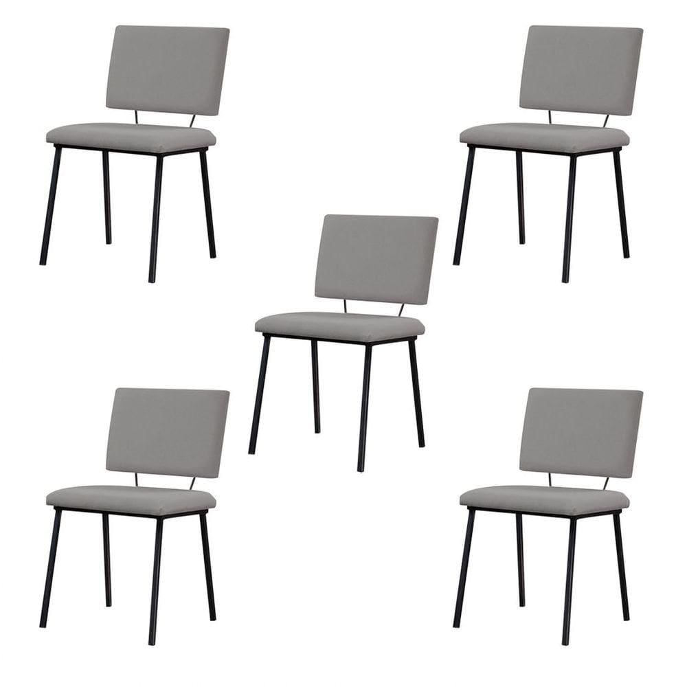 Kit 5 Cadeiras Decorativas Sala De Jantar Fennel Linho Cinza - Gran Belo