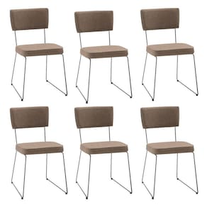 Kit 6 Cadeiras De Jantar Decorativa Base Aço Preto Luigi Linho Bege - Gran Belo