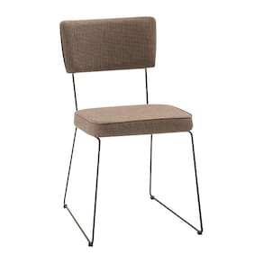 Cadeira De Jantar Decorativa Base Aço Preto Luigi Linho Bege