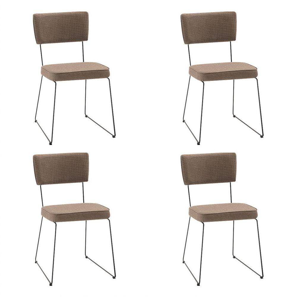 Kit 4 Cadeiras De Jantar Decorativa Base Aço Preto Luigi Linho Bege - Gran Belo