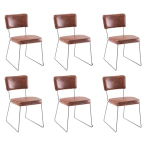 Kit 6 Cadeiras De Jantar Decorativa Base Aço Preto Luigi Pu Caramelo - Gran Belo
