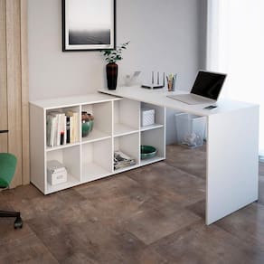 Mesa De Computador Em L 8 Nichos Delaware Branco
