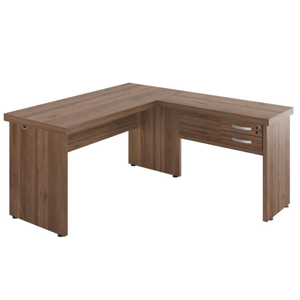 Mesa Em L 2 Gavetas Studio Noce