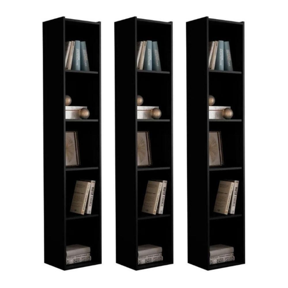 Estante Livreiro Com Prateleiras Janaína Kit 3 Unid Preto