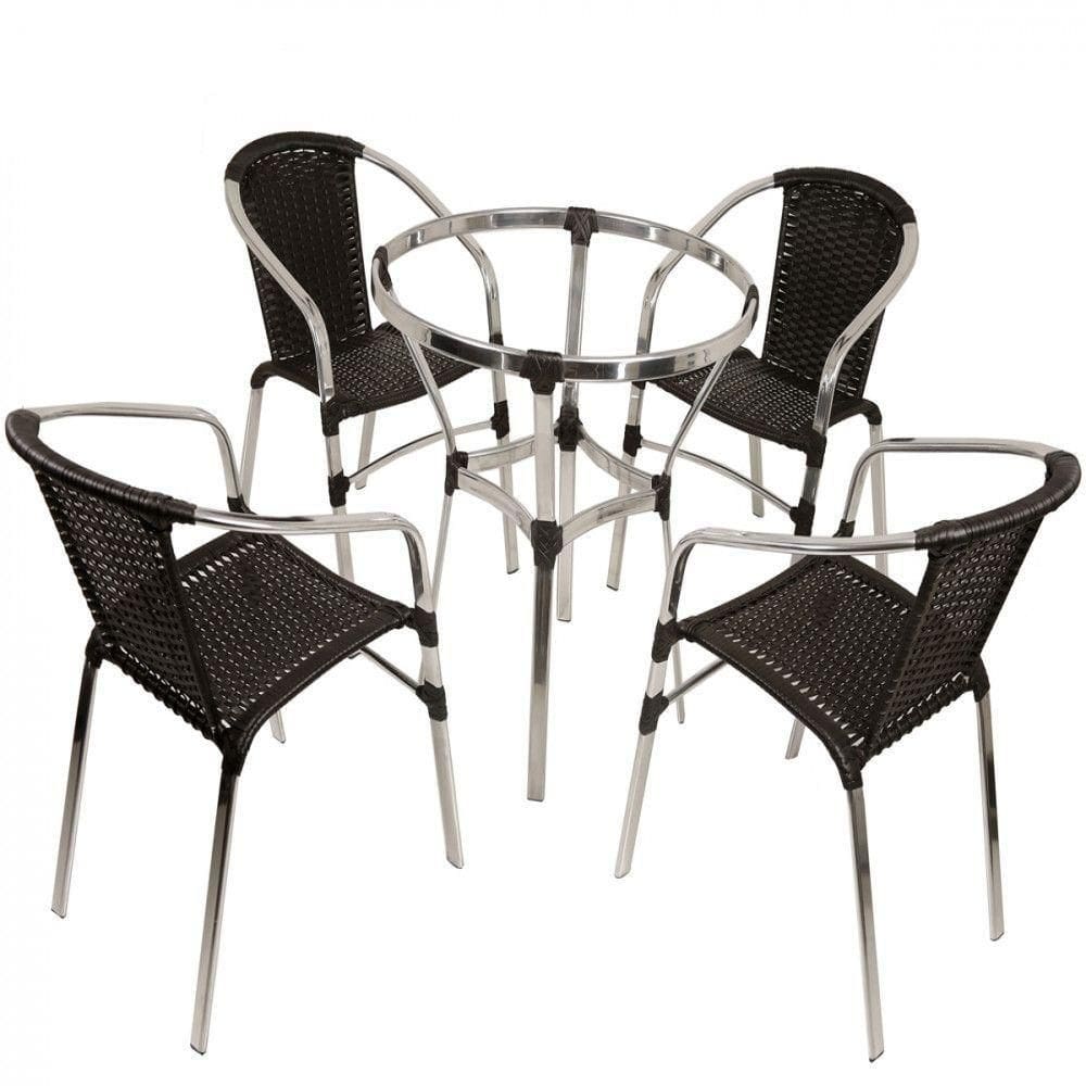 Conjunto De 6 Cadeiras E Mesa Floripa Em Alumínio Trama Preto