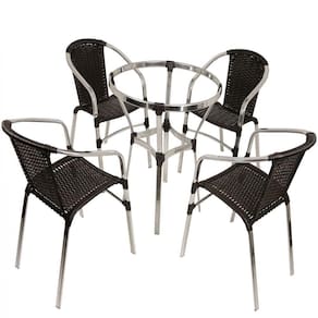 Conjunto De 6 Cadeiras E Mesa Floripa Em Alumínio Trama Preto