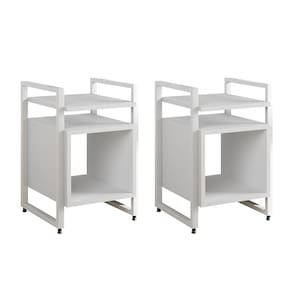 Kit 2 Mesas de Cabeceira Industrial Marrocos Ferro Branco e Tampo Branco