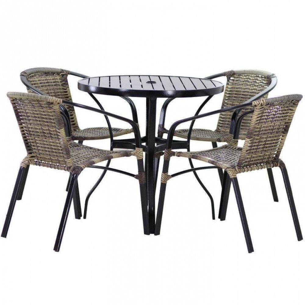 Conjunto 4 Cadeiras E Mesa Floripa Tampo Ripado Trama Capuccino