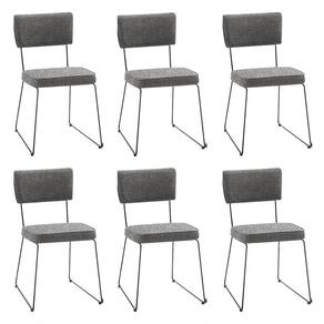 Kit 6 Cadeiras De Jantar Decorativa Base Aço Preto Luigi Linho Cinza - Gran Belo